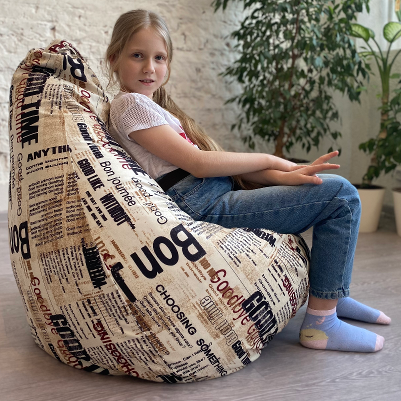 Кресло-мешок мягкое, ткань велюр с принтом "Газета", размер XL - фотография № 1