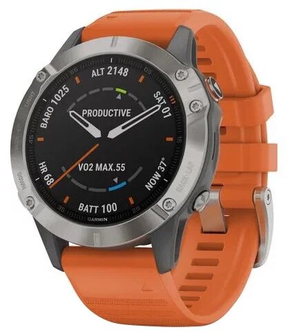 Умные часы Garmin Fenix 6 Sapphire Wi-Fi NFC титановый 010-02158-14, оранжевый