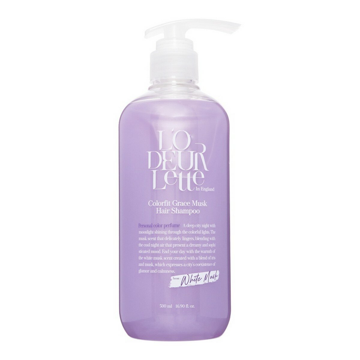 фото Парфюмированный шампунь для волос LODEURLETTE c ароматом белого мускуса, In England Colorfit Grace Musk Hair Shampoo, 500 мл