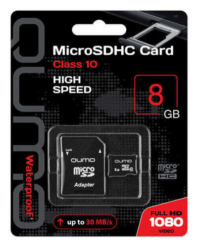 Карта памяти QUMO MicroSDHC 8Gb Сlass 10 + ADP (QM8GMICSDHC10)