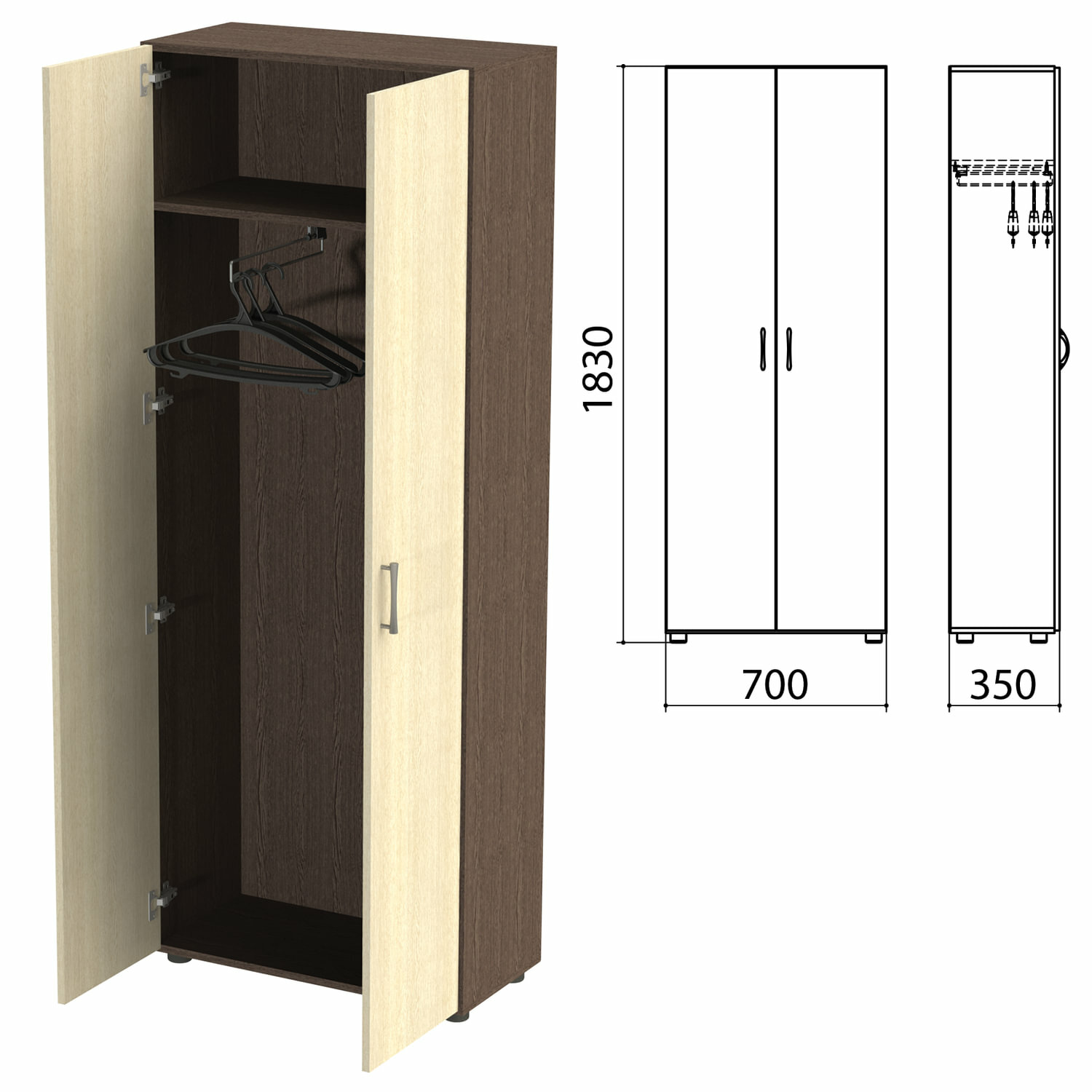 Шкаф для одежды "Канц", 700х350х1830 мм, цвет венге/дуб молочный (комплект)