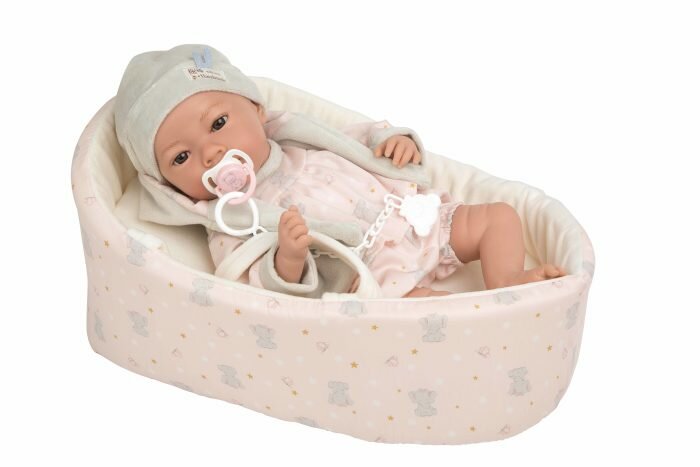 Arias ELEGANCE ARIA кукла мягкая с виниловыми конечностями, 40 см , плачет. В одежде, с соской и люлькой.