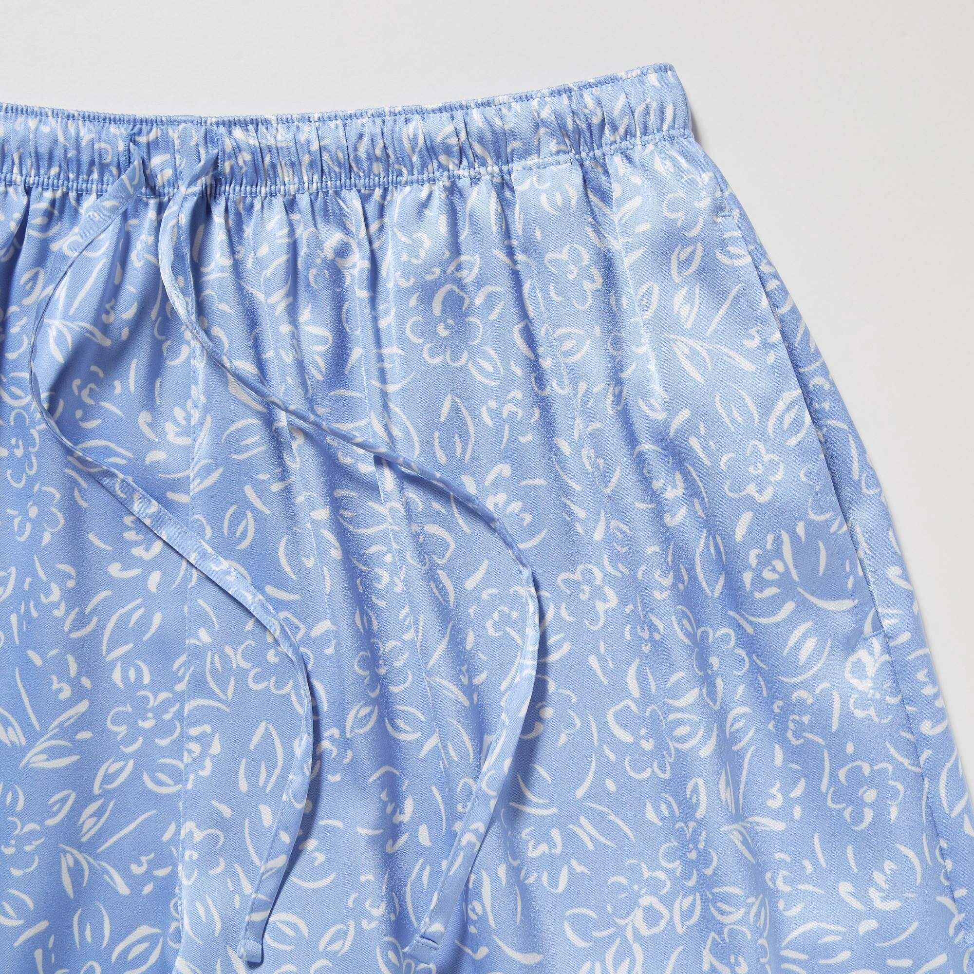 Узорчатая атласная пижама с короткими рукавами, синий, XS - фотография № 6