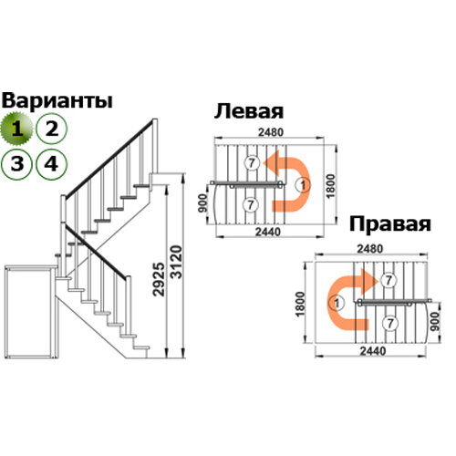 Лестница К-004м/1 Л с подступенками сосна (7 уп) под покраску - фотография № 2