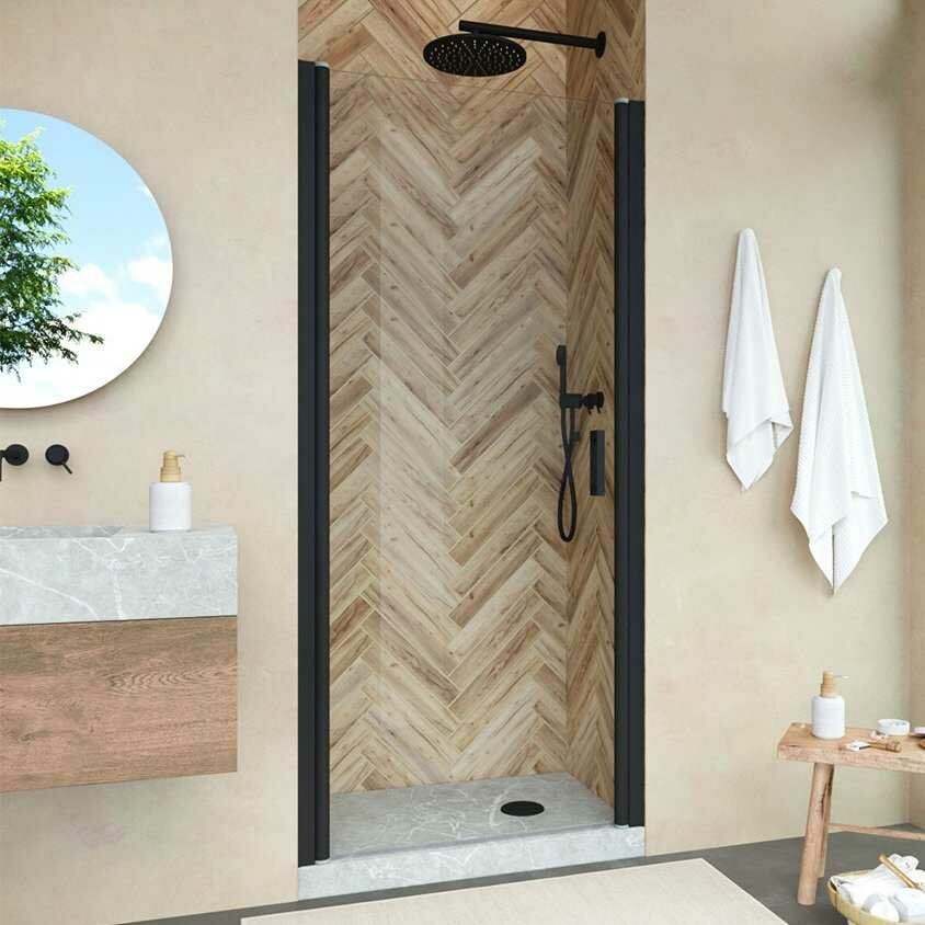 фото Душевая дверь в нишу Vegas Glass EP Novo h2000 65 02М 01 профиль черный матовый, стекло прозрачное