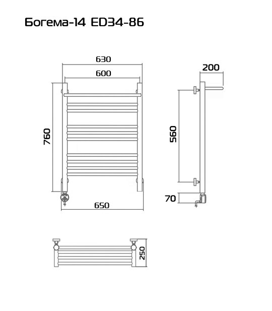 Богема-14 80х60 Электрический полотенцесушитель ED34-86 Хром - фотография № 3