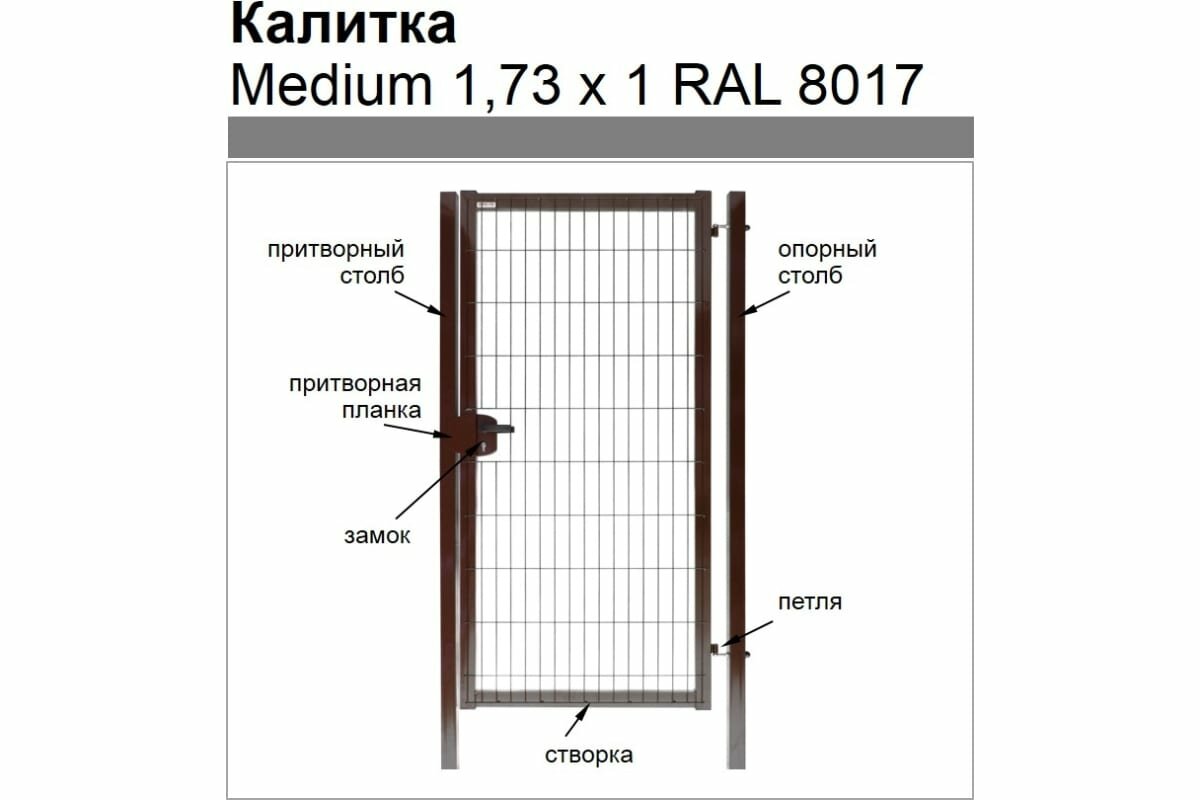 Калитка Grand Line Medium Lock 1.73x1 м, коричневый RAL 8017 197677 - фотография № 2