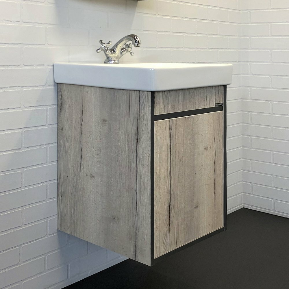 фото Comforty Тумба с раковиной Comforty Вена 45 подвесная, дуб дымчатый