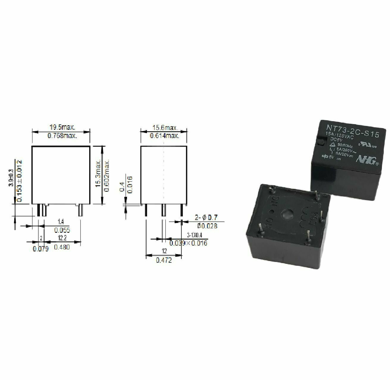 1 шт Реле NT73-2-CS-15-DC5V-0.36 FORWARD