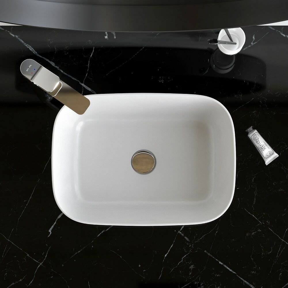 Раковина для ванной AM.PM Func M8FWCC10450WG накладная, 45 см, на столешницу, прямоугольник, фарфор, белый глянец, гарантия 25 лет, Германия - фотография № 3