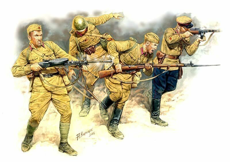 Master Box Сборная модель Советская пехота в действии, 1941-1942, Серия Восточный Фронт. Набор №2, 1/35