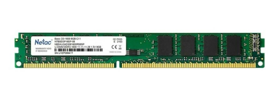 Модуль памяти DDR3 8Gb 1600MHz Netac Basic (ntbsd3p16sp-08) 1.5v