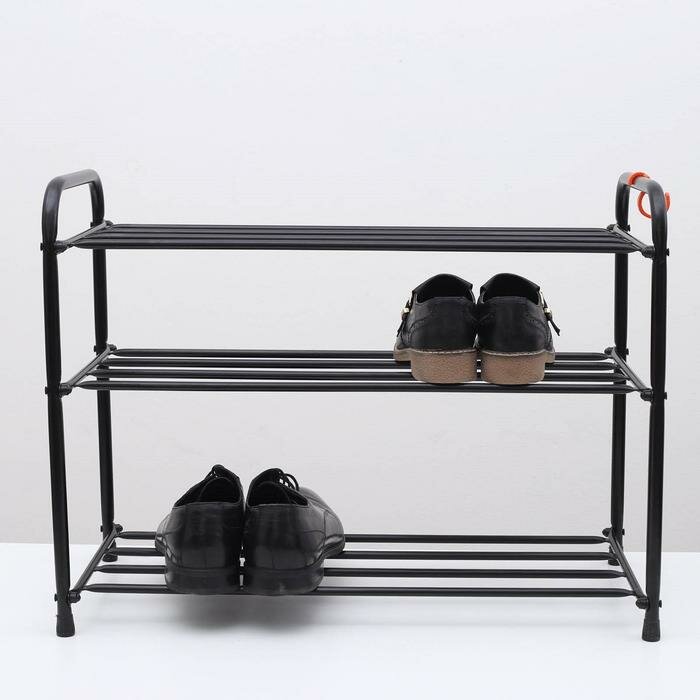 Подставка для обуви, 3 яруса, 65×30×48 см, цвет чёрный - фотография № 1