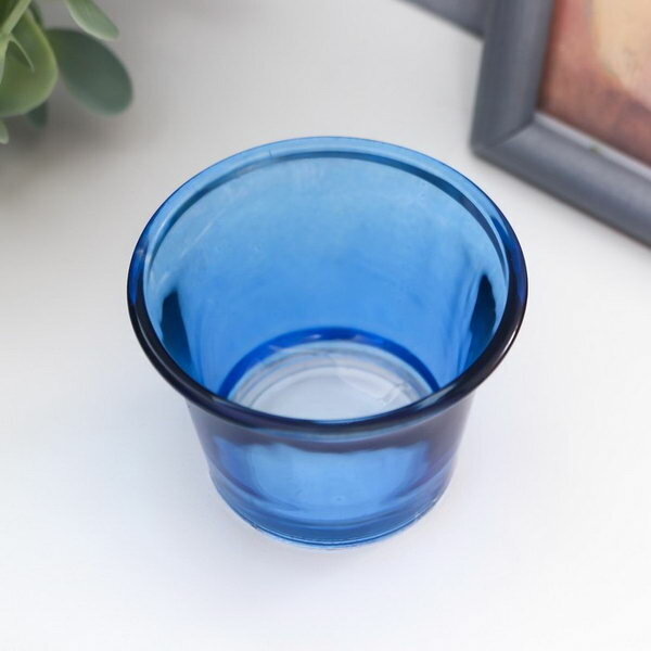 Подсвечник стекло на 1 свечу "Глянец" синий 4.7х6.2х6.2 см - фотография № 2