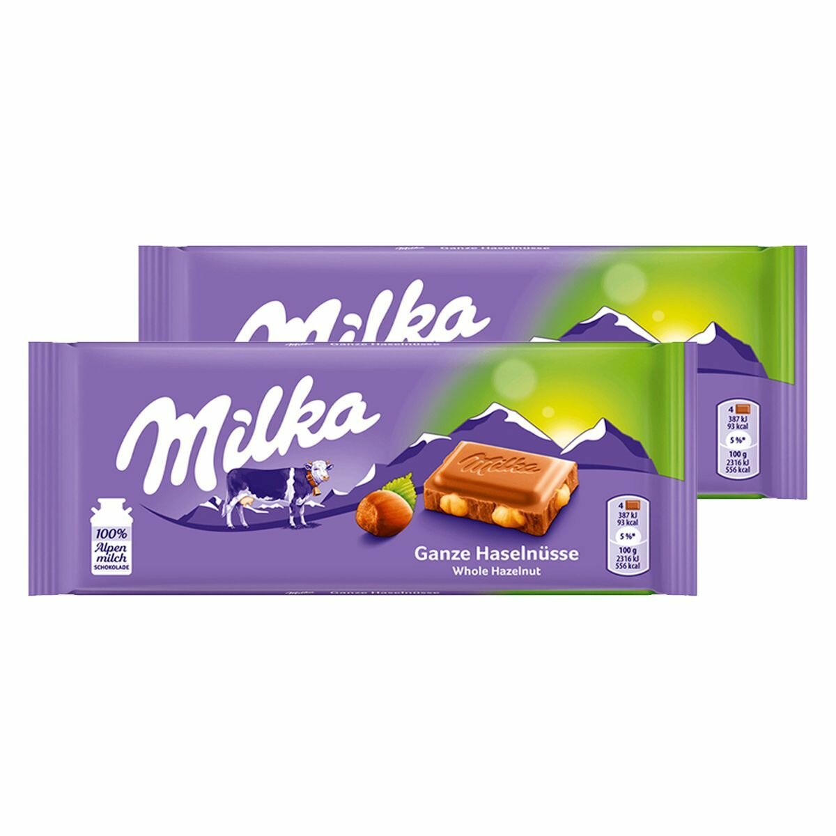 Шоколад Milka Whole Hazelnuts с цельным фундуком (Германия), 100 г (2 шт)