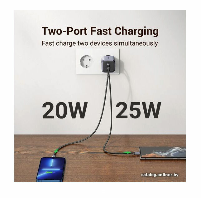 Зарядное устройство сетевое UGREEN Nexode Mini USB-C+USB-C 45W PD GaN Fast Charger EU. Цвет: серый - фото №4