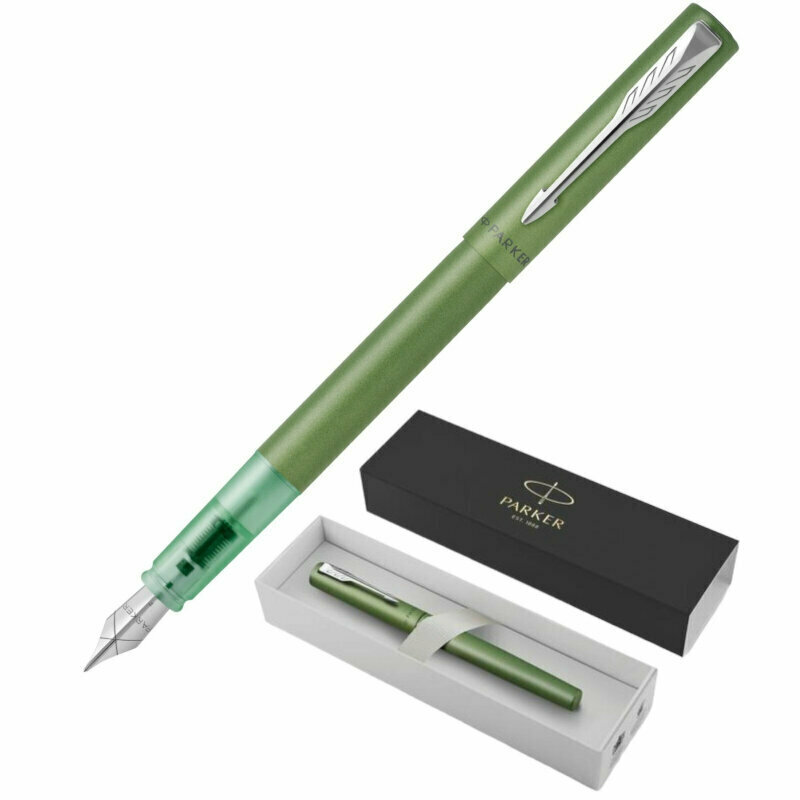 Ручка перьев. Parker Vector XL F21 (2159762) зеленый мет. F сталь нержавеющая в компл.:картридж 1шт - фото №1