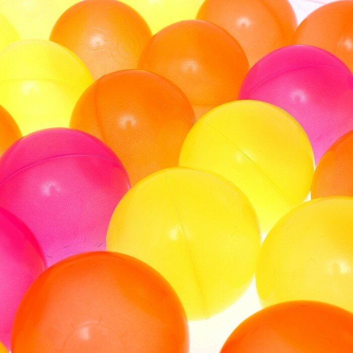 Шарики для сухого бассейна с рисунком «Флуоресцентные», диаметр шара 7,5 см, набор 60 штук, цвет оранжевый, розовый, лимонный - фотография № 4