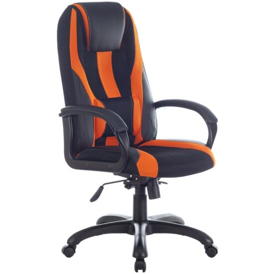 Кресло геймерское Brabix PREMIUM "Rapid GM-102", нагрузка 180 кг, экокожа/ткань, черно/оранжевое, 532420, GM-102_532420