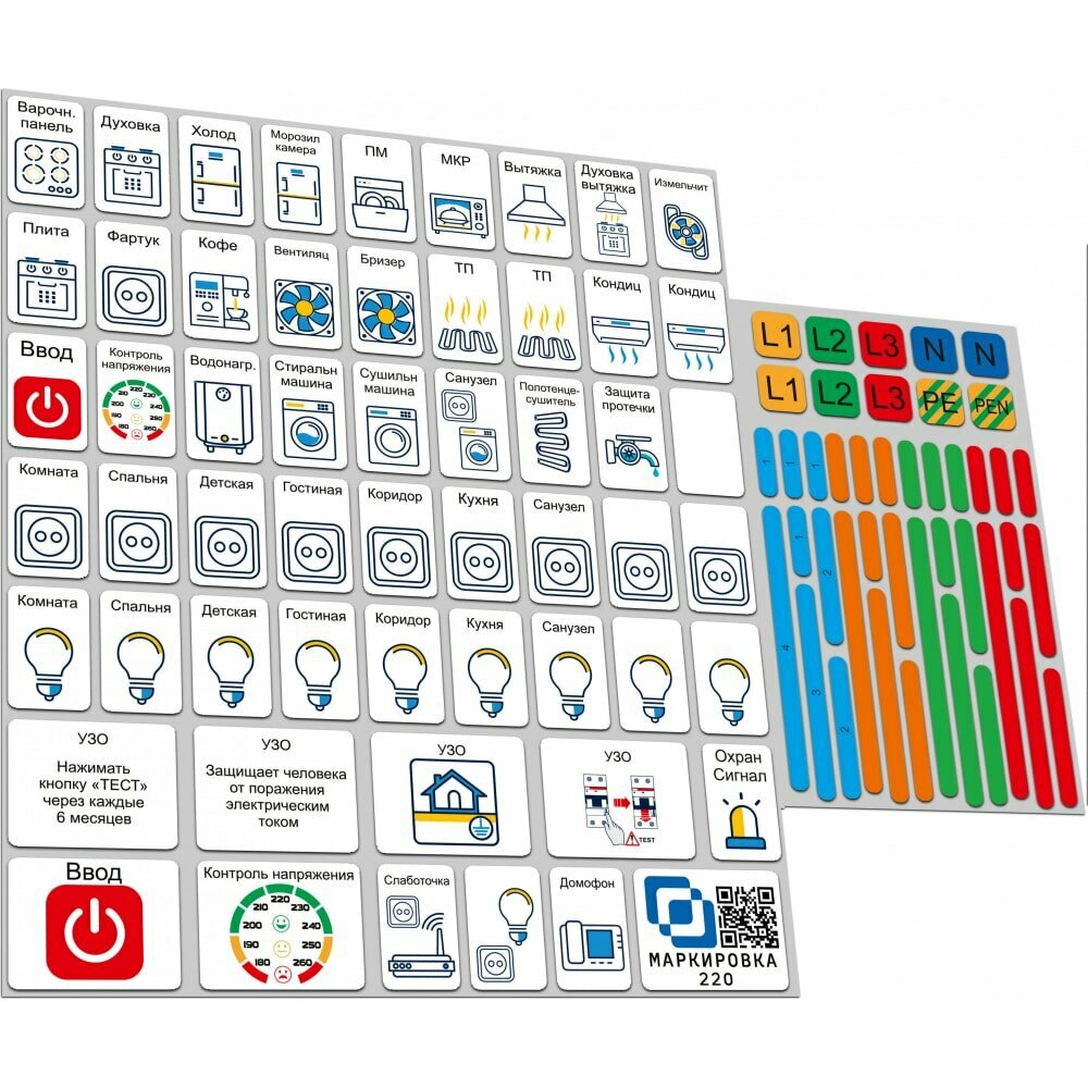 Маркировка 220 для электрических щитов до 48 мод. Набор наклеек на электрощит EL-Pro