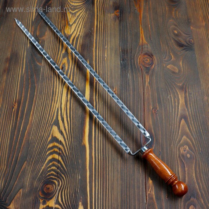 Двойной вилка-шампур с деревянной ручкой, с узором, 60см - фотография № 1