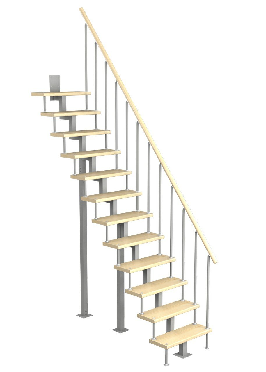 Модульная малогабаритная лестница Линия (h 2700-2925 Серый Сосна Нержавеющая сталь)