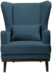 Кресло Оскар мягкое для отдыха в гостиную, на ножках, велюр темно-синий