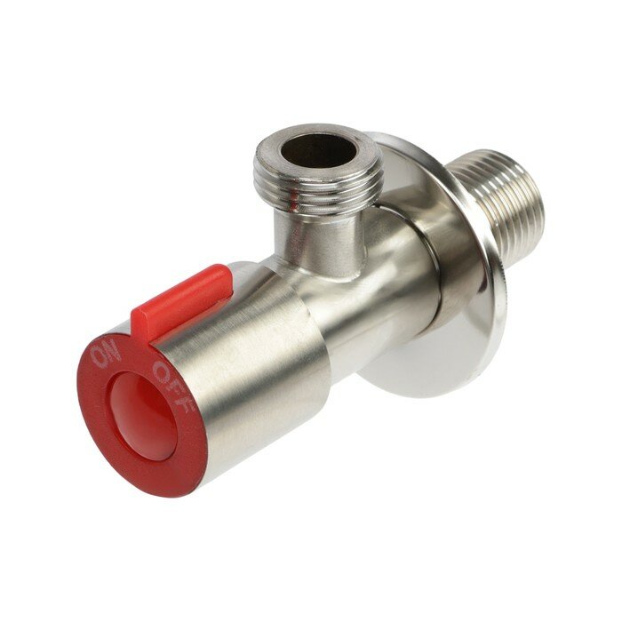 фото Кран угловой ZEIN engr, 1/2" х 1/2", кран-букса латунь/керамика, нерж. сталь, сатин/красный 104508