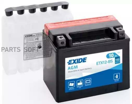 EXIDE ETX12BS ETX12-BS_аккумулятор! рус 10Ah 150A 150/90/130 moto AGM сухозар. с упаковкой электролита\ 1шт