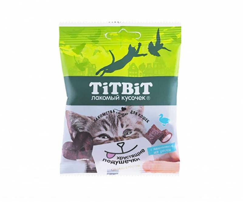 TiTBiT 0,03кг хрустящие подушечки для кошек с паштетом из утки