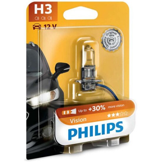Лампа автомобильная PHILIPS Vision Premium H3 55W PK22s+30% (бл.) 12V, 1шт, 12336PRB1