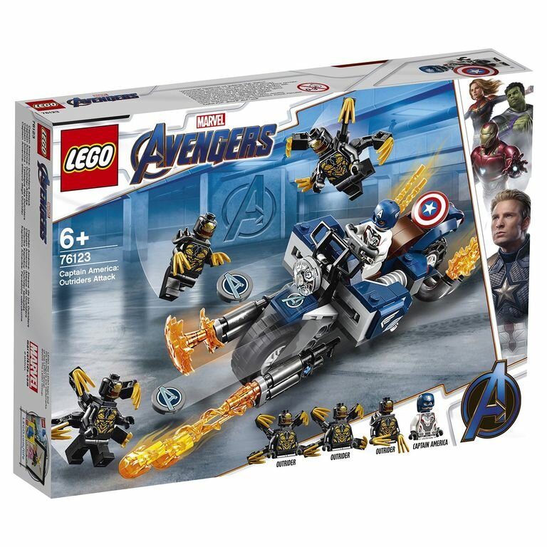 Конструктор LEGO Marvel Super Heroes Капитан Америка Атака Аутрайдеров, 76123