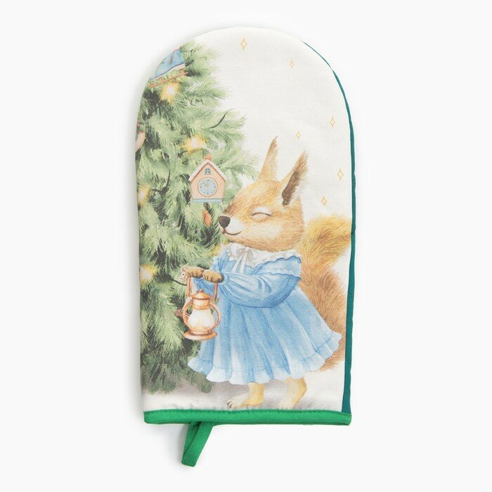 фото Варежка-прихватка Этель "Сказочная ёлка" 15х28см,саржа, 100% хл, ватин 250г/м2