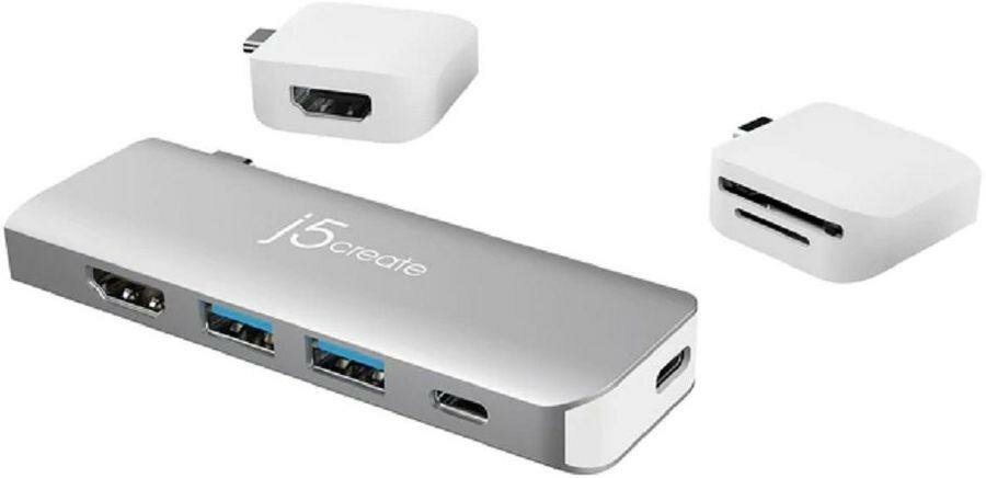 Модульная док-станция j5create ULTRADRIVE Kit USB-C с поддержкой двух дисплеев. Порты модульной док-станции: USB-C PD 3.0, USB-C 3.1, HDMI, USB-A 3.1