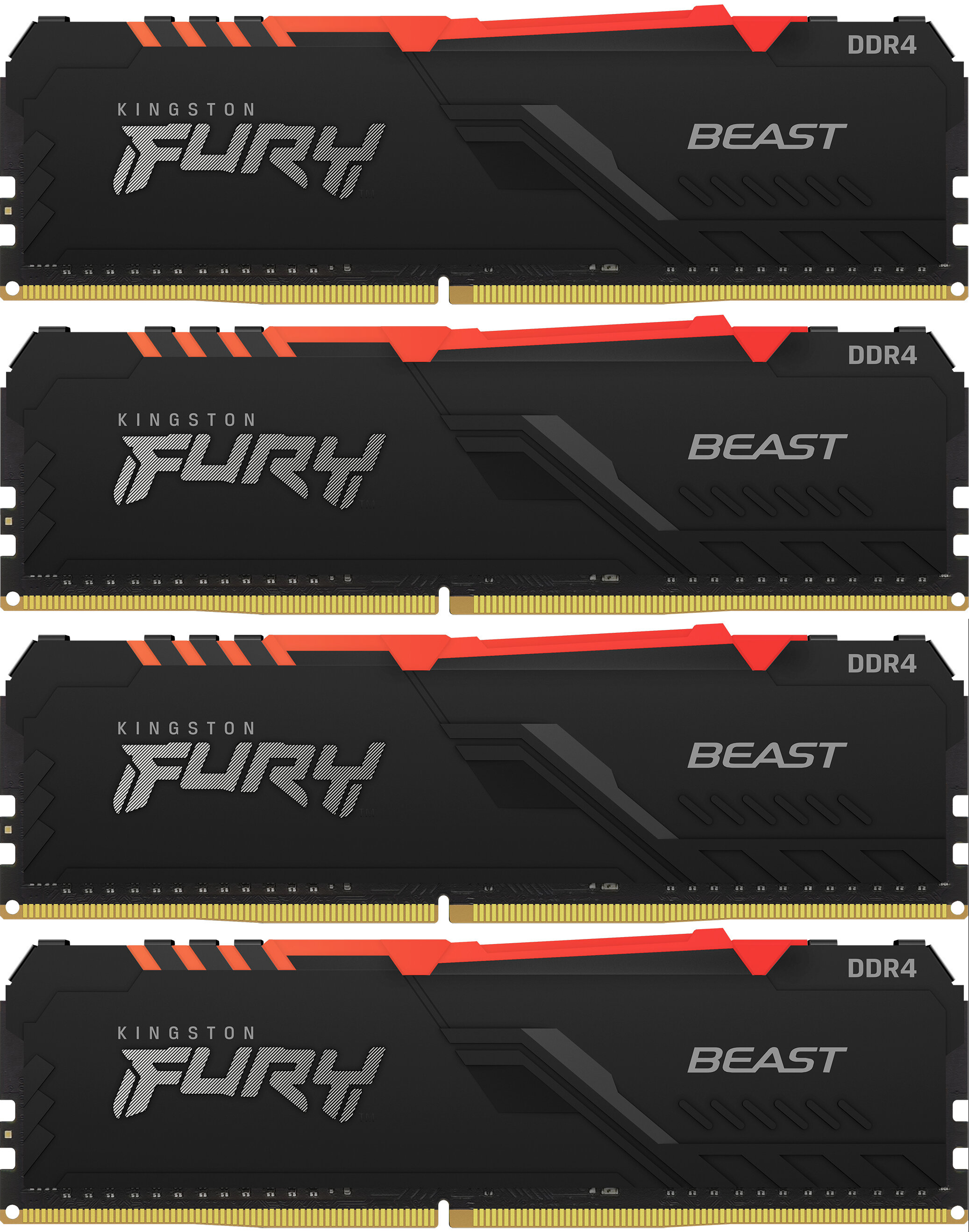 Kingston Память оперативная Kingston 128GB 3200MHz DDR4 CL16 DIMM (Kit of 4) FURY Beast RGB