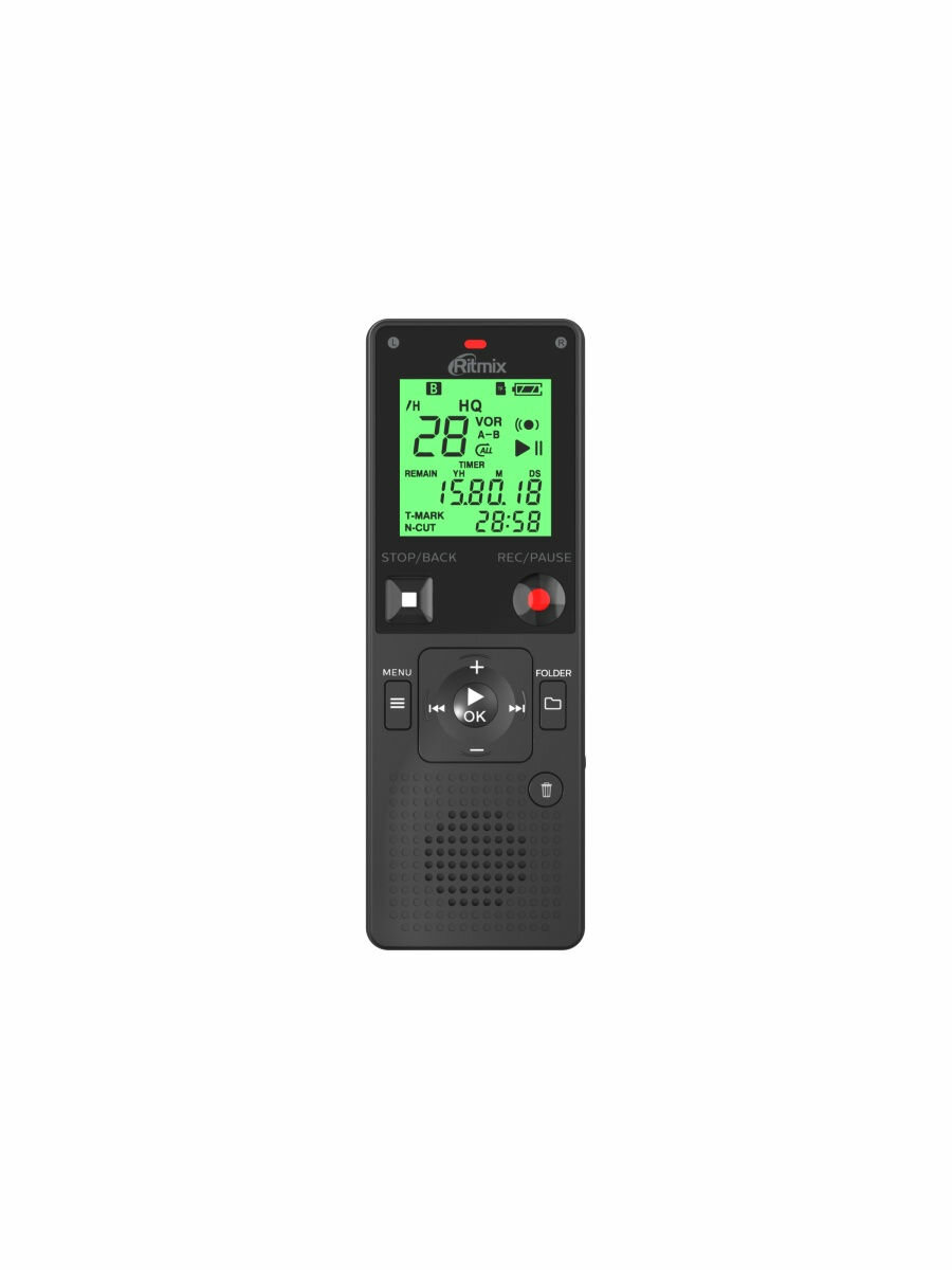 Диктофон RITMIX RR-820 8Gb Black, сегментный дисплей, 4 режима записи - HQ, SP, LP, NC, формат записи WAV, питание батреи 2*ААА (1/20)