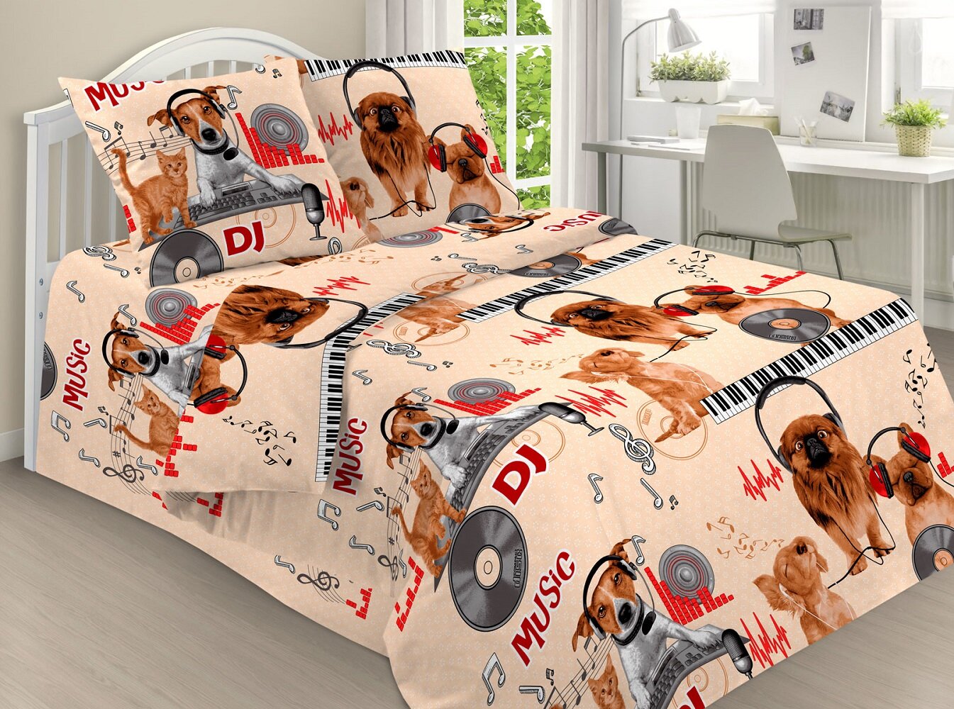 фото Постельное белье Mercury Home Питомцы 1.5 СП Поплин 2 наволочки 50x70