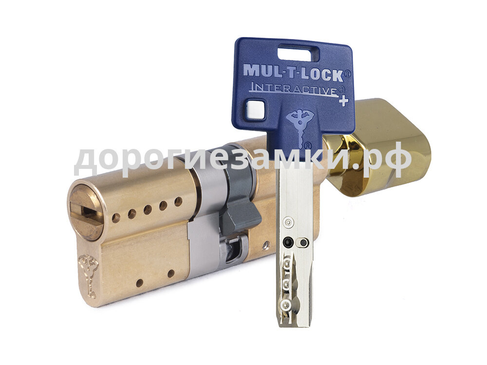Цилиндр Mul-t-Lock Interactive+ ключ-вертушка (размер 38х48 мм) - Латунь Флажок (3 ключа)