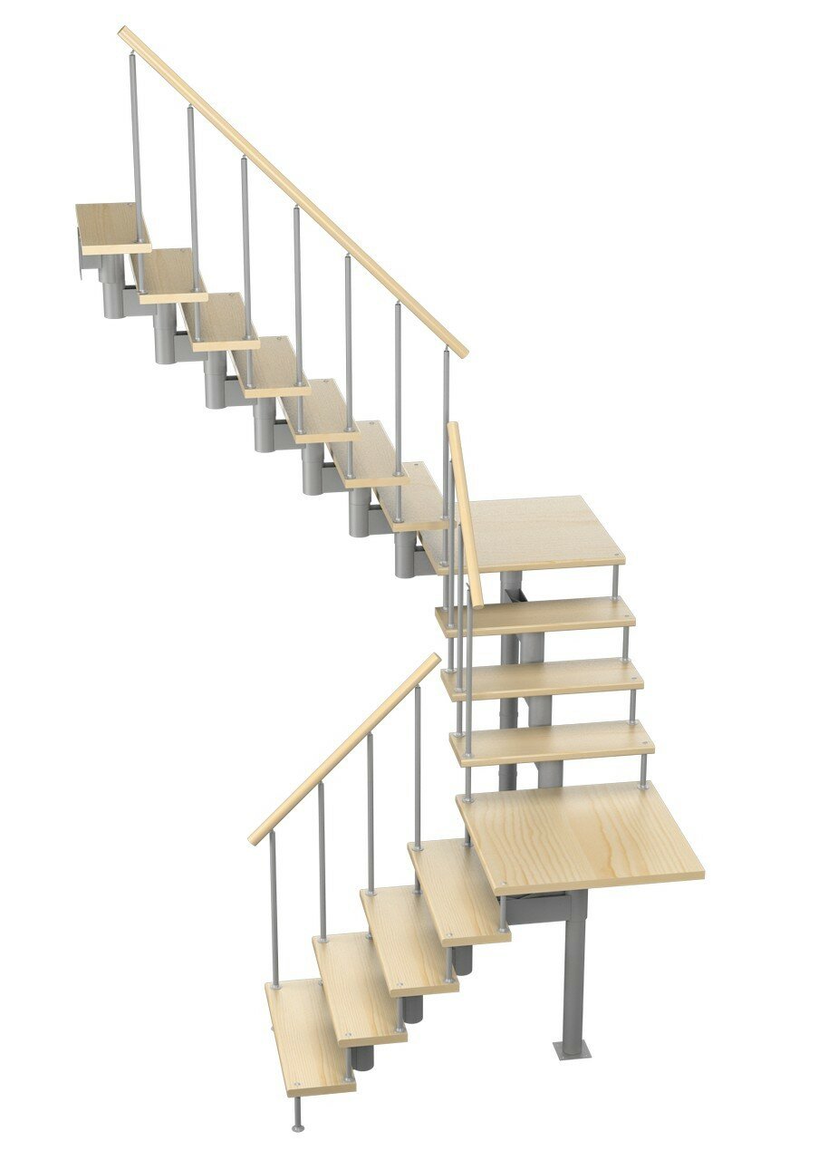 Модульная лестница Комфорт 180 (h 2880-3040 Серый Сосна Нержавеющая сталь)