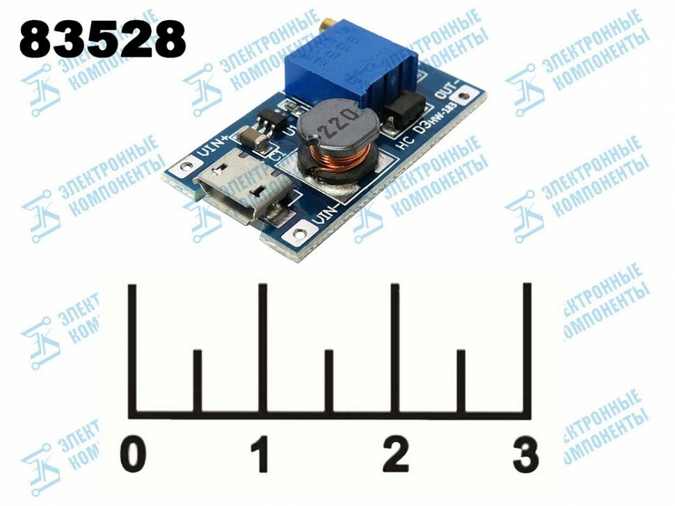 Преобразователь DC/DC вход 2-24V/выход 2.8-28V 2A MT3608 micro USB (повышающий)