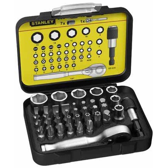 Трещотка со вставками STANLEY HAND TOOLS STANLEY 1-13-906 "Expert" с мини-трещоткой и магнитным держателем 1/4" (39 предметов)