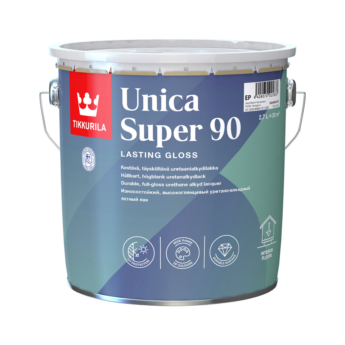 Лак уретано-алкидный глянцевый Unica Super 90 (Уника Супер 90) TIKKURILA 2,7 л бесцветный (база EP)