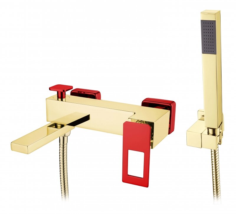 Смеситель для ванны Boheme Q 143-GR с душем, золото/красный