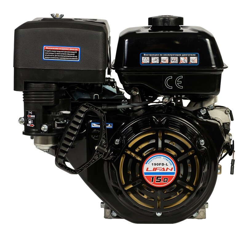 Двигатель бензиновый Lifan 190FD-L D25 (15л.с., 420куб. см, вал 25мм, ручной и электрический старт) - фотография № 1