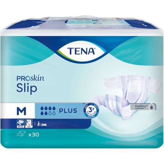 Подгузники для взрослых TENA Slip Plus, размер M (80-122см), дышащие, 30 шт