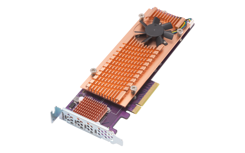 QNAP   QNAP QM2-4P-384 Quad M.2 PCIe NVMe SSD expansion card; supports up to four M.2 2280 formfactor M.2 PCIe (Gen3 x4) SSDs; PCIe Gen3 x8 host interface; Low-profile bracket pre-loaded, Low-profile flat and Full-height are bundled