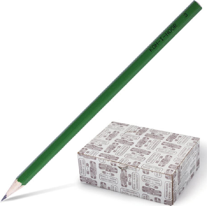 Набор карандашей Карандаш чернографитный KOH-I-NOOR, H, без резинки, корпус зеленый, заточенный, 1702003005KK 12 штук