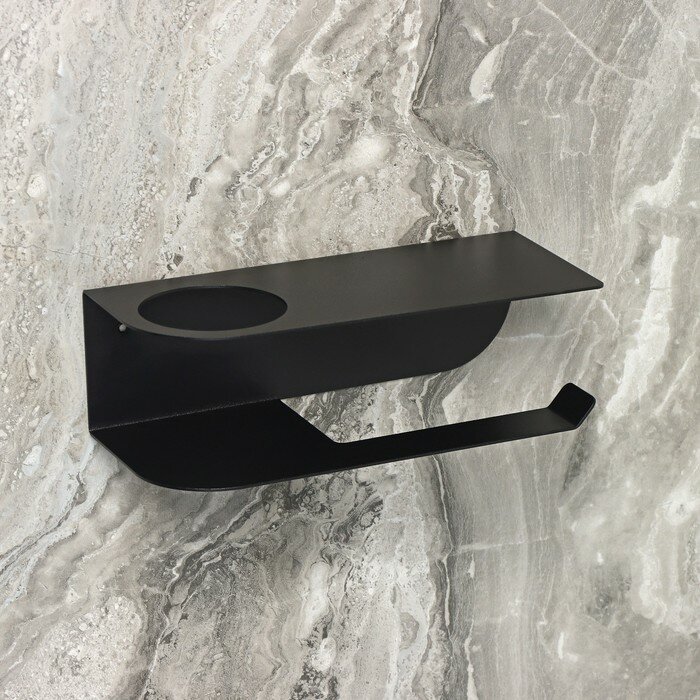 Держатель для туалетной бумаги «Лофт Арт», 23×10 см, с полочкой, цвет чёрный - фотография № 3