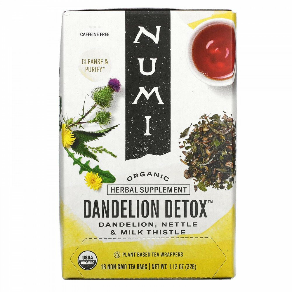 Numi Tea, Organic, Dandelion Detox, без кофеина, 16 чайных пакетиков без ГМО, 32 г (1,13 унции) - фотография № 1