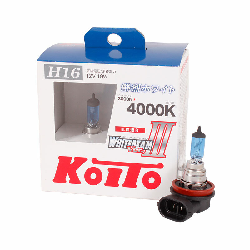 Лампа галогенная Koito P0749W Whitebeam H16 12V 19W 4000K, 2 шт. (блистер)